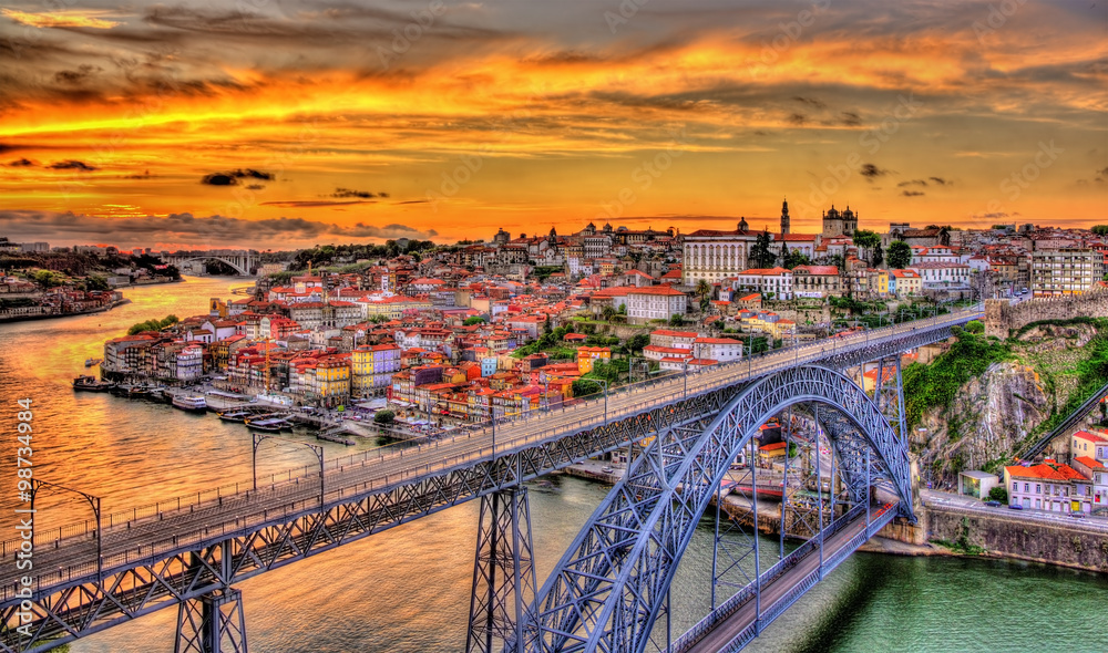 Porto with Dom Luis Bridge - Portugal - obrazy, fototapety, plakaty 