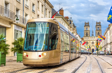 Poster - Tram on Jeanne d'Arc street in Orleans - France