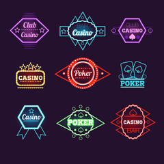 Canvas Print - Neon Light Poker Club and Casino Emblems Collection