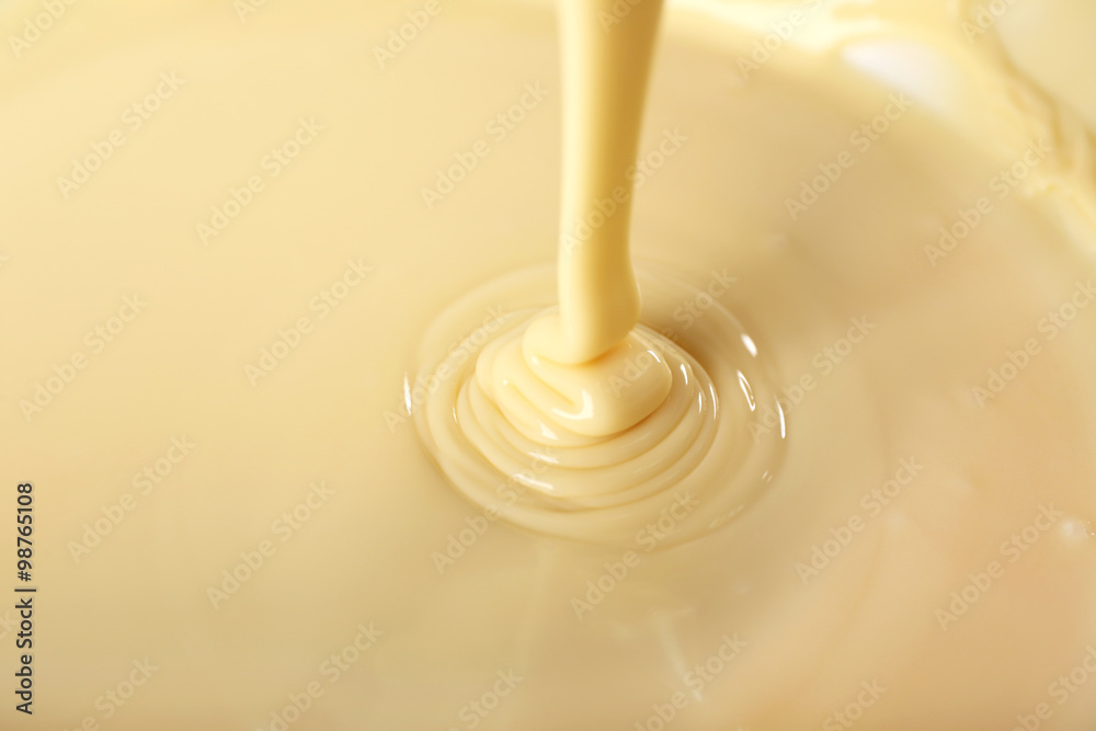 Background of condensed milk in a bowl, close-up