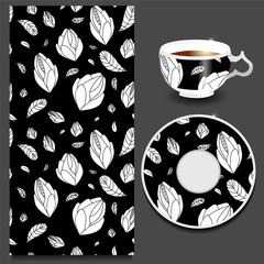 vector seamless orient pattern with cup and plate. russian desig