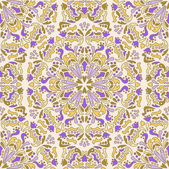  Oriental round colorful ornament. Seamless vector ornate background. Beautiful pattern of mandalas