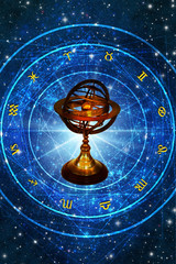 Wall Mural - astrolabe and astrology wheel with all zodiac signs