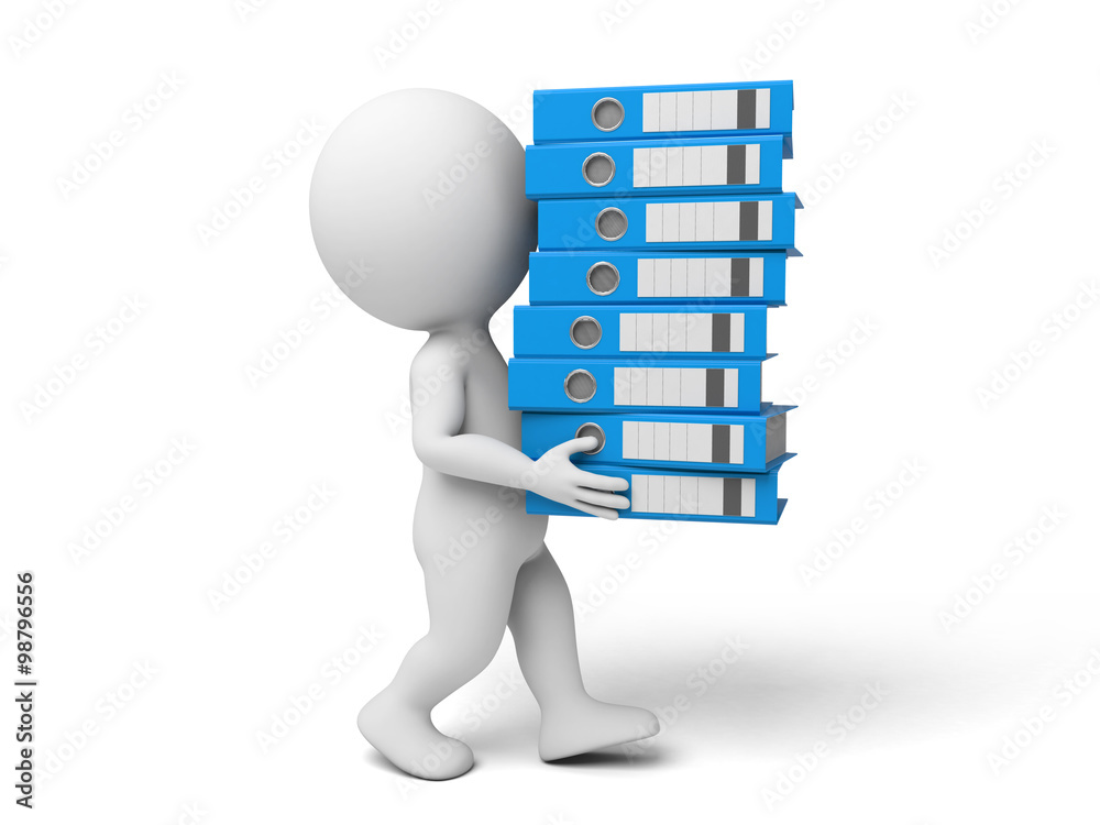 3d people carrying a large pile of Ring Binders. 3d image. Isolated ...