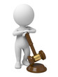3d people with a wooden gavel. 3d image. Isolated white background