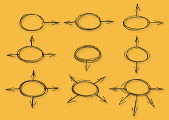 Poster - Black hand drawn circles with arrows. Set of graphic signs. Vector illustration.