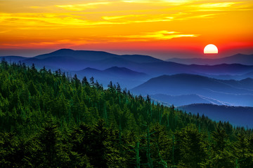 Smoky mountain sunset