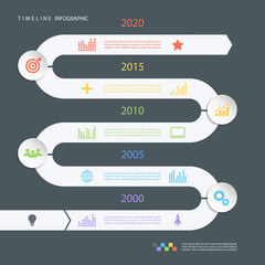 Poster - Road timeline infographic design template with color icons. Vector illustration for workflow layout, diagram, number options, web design.