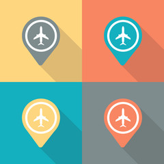 Canvas Print - Aircraft or airplane pin icon. Airport map pointer. Vector illustration.