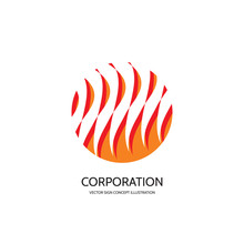 Abstract Vector Logo Concept Illustration. Abstract Stripes In Circle. Flame Vector Logo - Concept Sign. Fire Vector Logo - Concept Sign. Geometric Logo Sign. Vector Logo Design Template.