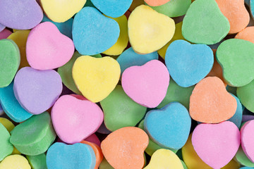 happy valentines day with colorful heart shaped candies