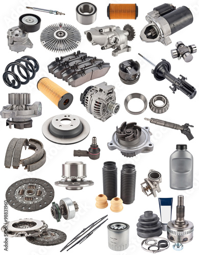 Fotografía A new set of replacement automotive Car spare parts on white