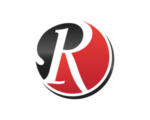 R Circle Initial Letter Logo. black ann red.