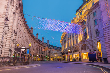 Wall Mural - Regent Street on Christmas morning. Totally empty roads on the 25th of December at London's famous shopping street - London, UK