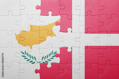 Photo puzzle with the national flag of cyprus and denmark