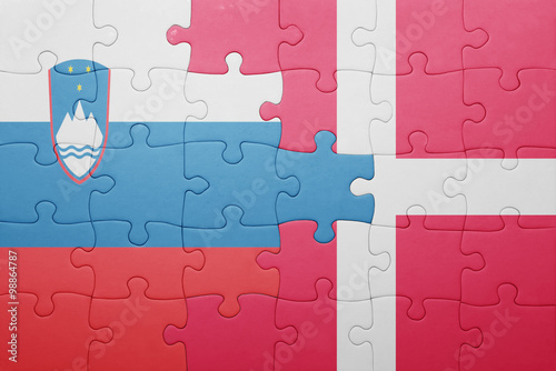 Photo puzzle with the national flag of slovenia and denmark
