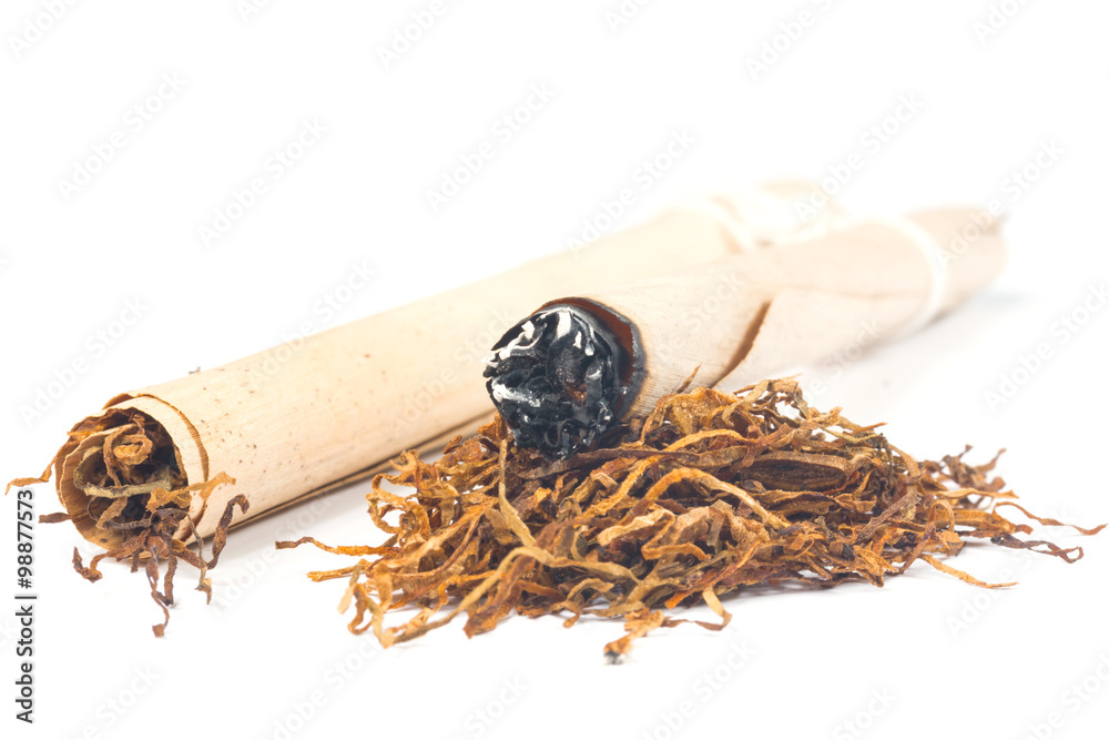 tobacco wrapped cigarettes THAI Cigarettes made of tobacco wrapped in banana leaves Stock Photo