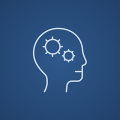 Poster - human head with gear line icon.