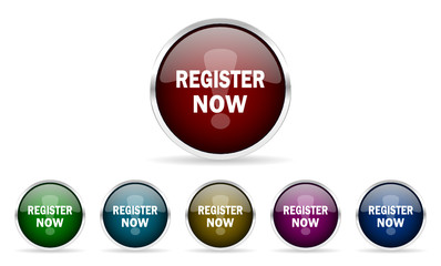 Poster - register now vector icons set