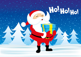 Poster - Santa with a gift in their hands shouts ho ho ho!