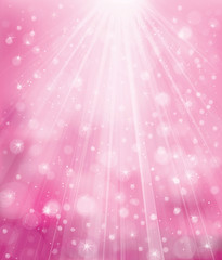 Wall Mural - vector sparkle pink background with rays, lights and stars.