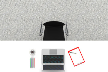 Poster - Office Workplace. Table with Office Supplies Laptop and Coffee C