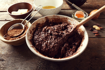 Sticker - Preparing dough for chocolate pie on table close up