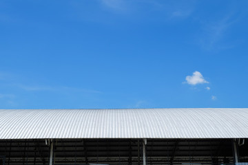 Poster - roof of metal sheet building with clear blue sky background