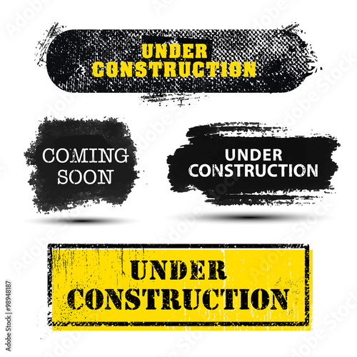 Vector Set Of Grunge Textured Under Construction And Coming Soon