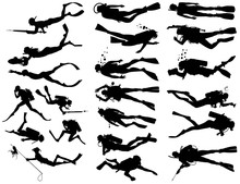 Scuba And Snorkeling Vector Silhouettes