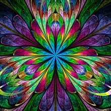 Multicolored Symmetrical Fractal Flower In Stained-glass Window