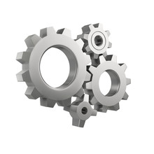 Simple Mechanical System With Gear Wheels Isolated On A White Background