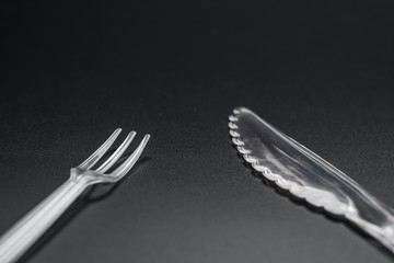 set of plastic disposal fork and cutlery