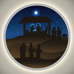 Nativity Scene Silhouettes in a Beauty Landscape, Vector Illustration