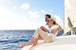 Romantic couple enjoying sail cruise on Caribbean sea
