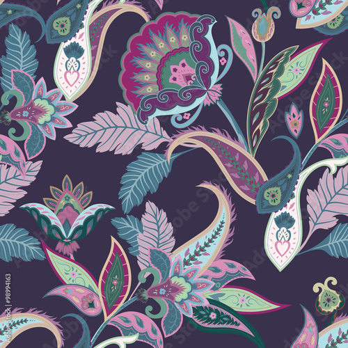 Fotografie, Obraz Fantasy flowers seamless paisley pattern