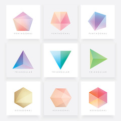 Sticker - colorful collection set of soft mesh facet crystal gem logo designs or web elements. pentagonal, tri