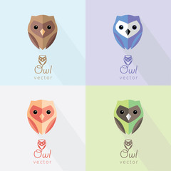 Sticker - set of colorful flat design abstract owl logo marks and illustrations for business visual identity