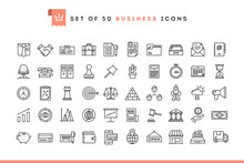 Set Of 50 Business Icons, Thin Line Style
