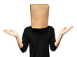 © PHOTOGRAPHER JH - young man covering his head using a paper bag.