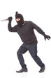© japhoto - Burglar in mask holding knife on white background