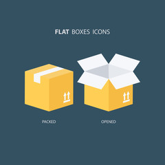 Poster - Boxes icons set. Packed box. Opened box. Carton package box icons. Vector illustration.