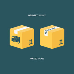 Poster - Delivery service. Boxes icons set. Packed boxes. Carton package box icons. Vector illustration.