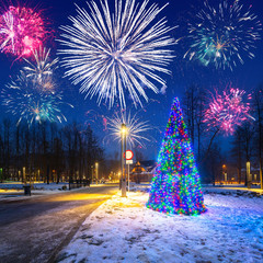 New Years firework display in Zakopane, Poland