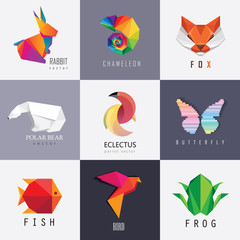 Sticker - abstract colorful vibrant animal logos design set collection. rabbit, chameleon, red fox, polar bear
