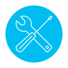 Sticker - Screwdriver and wrench tools line icon.