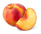 Fototapeta  - Peach. Fruit with slice isolated on white.
