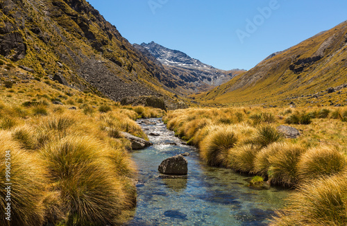 Fotomural beautiful mountain valley landscape with stream