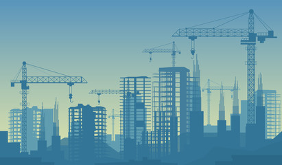 Wall Mural - Banner illustration of buildings under construction in process