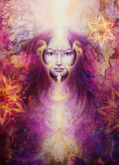 Poster - Beautiful Painting Goddess Woman with ornamental mandala and color abstract background  and desert crackle..